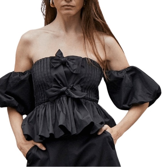 NWT Hunter Bell Anthropologie Rhea Top Off Shoulder Ribbon Pleated Black Size 6 - Picture 6 of 14